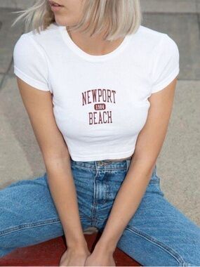 Brandy Melville 'Newport Beach' White Cropped Tee
